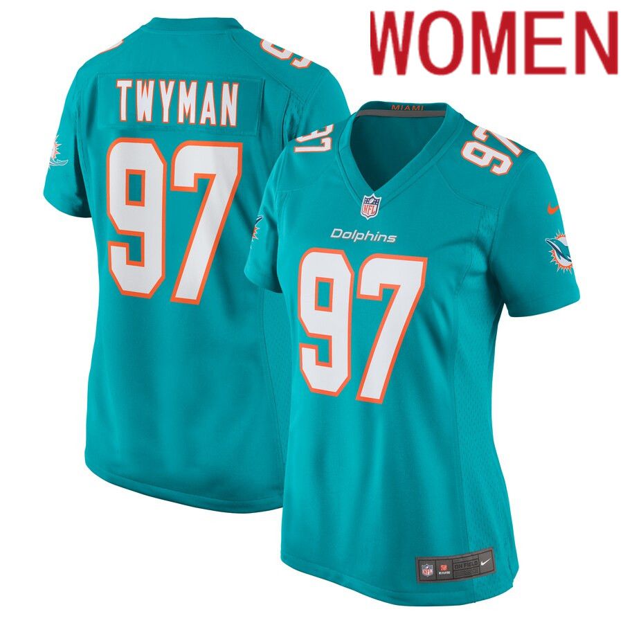 Women Miami Dolphins #97 Jaylen Twyman Nike Aqua Home Game Player NFL Jersey->youth nfl jersey->Youth Jersey